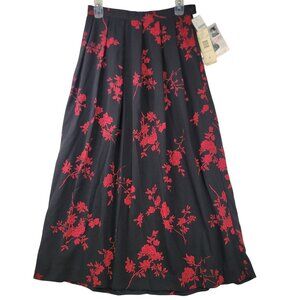90s Koret Floral Pleated Maxi Skirt Size 8 Whimsigoth Black Red Deadstock NEW